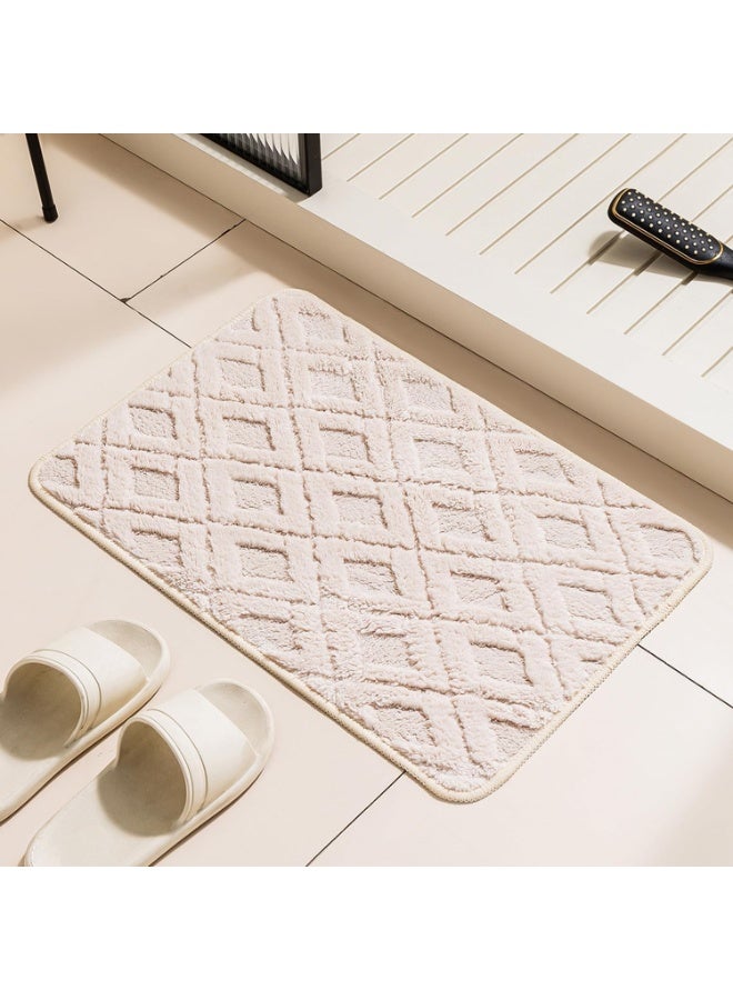 Bathroom Rugs Bath Mat 38 By 58 cm Non Slip Fluffy Soft Plush Microfiber Shower Carpet Rug Machine Washable Quick Dry Ultra Bath Mats for Tub Bathroom and Shower White.